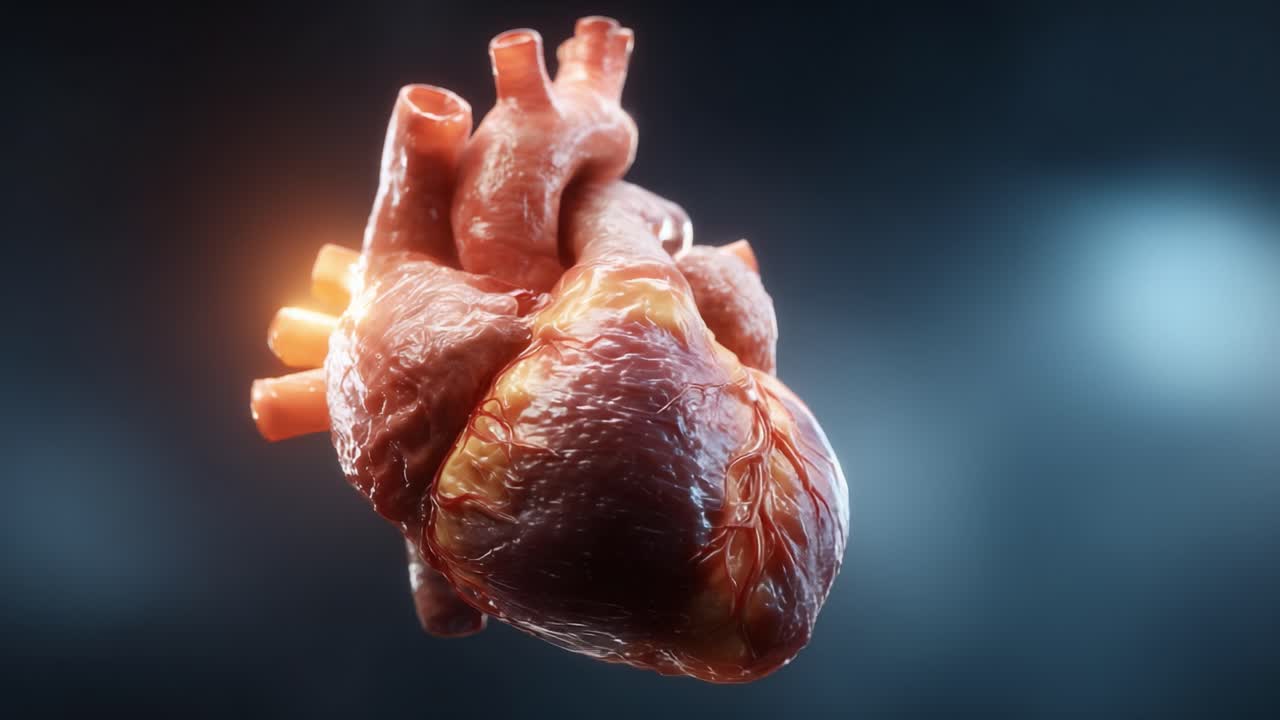 A Detailed Visualization of a Realistic Human Heart: An Intricate Anatomical Structure Emphasizing the Complexities of Circulatory Systems and Emotional Associations