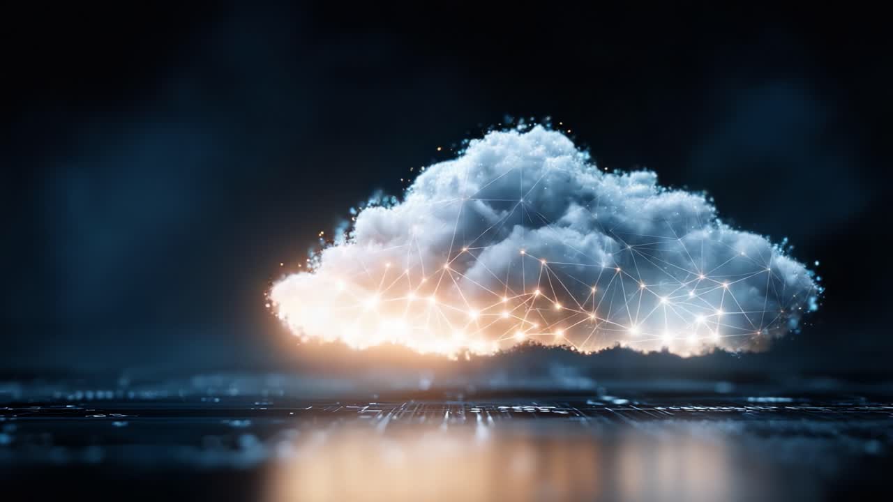 A Stunning Visualization of a Cloud with Interconnected Points and Light Effects Reflecting Digital Connections in a Modern Technological Context