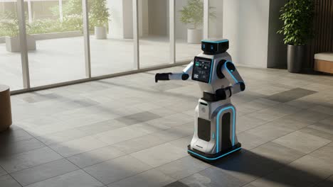 a modern service robot in action: showcasing the evolution of robotics with advanced ai technology and interaction capabilities in a contemporary environment