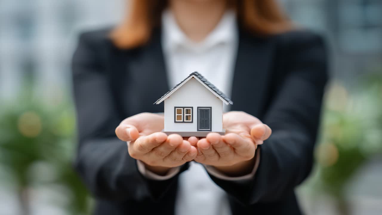 Un professionista che tiene in mano un modellino di casa, a simboleggiare l'investimento immobiliare, la proprietà dell'abitazione e il ruolo cruciale della proprietà nelle decisioni di vita.