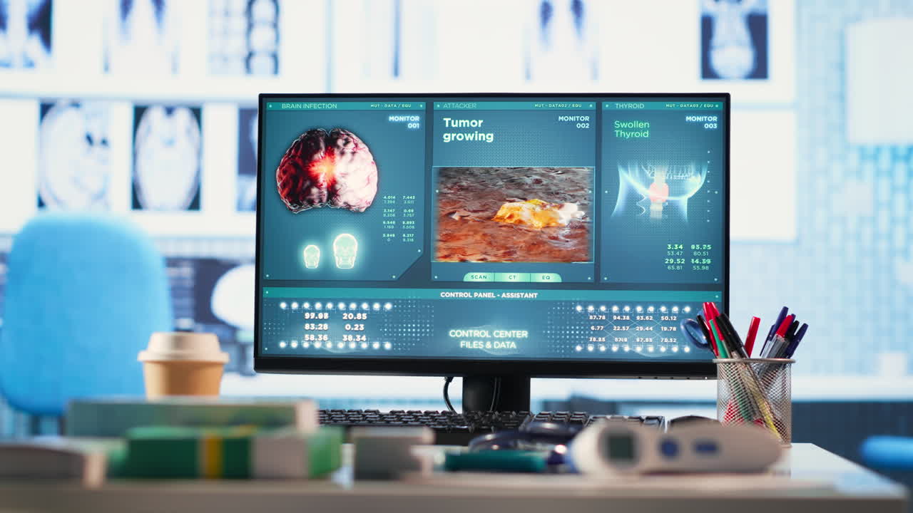 Vertical Video Empty doctor office featuring modern medical equipment and pills