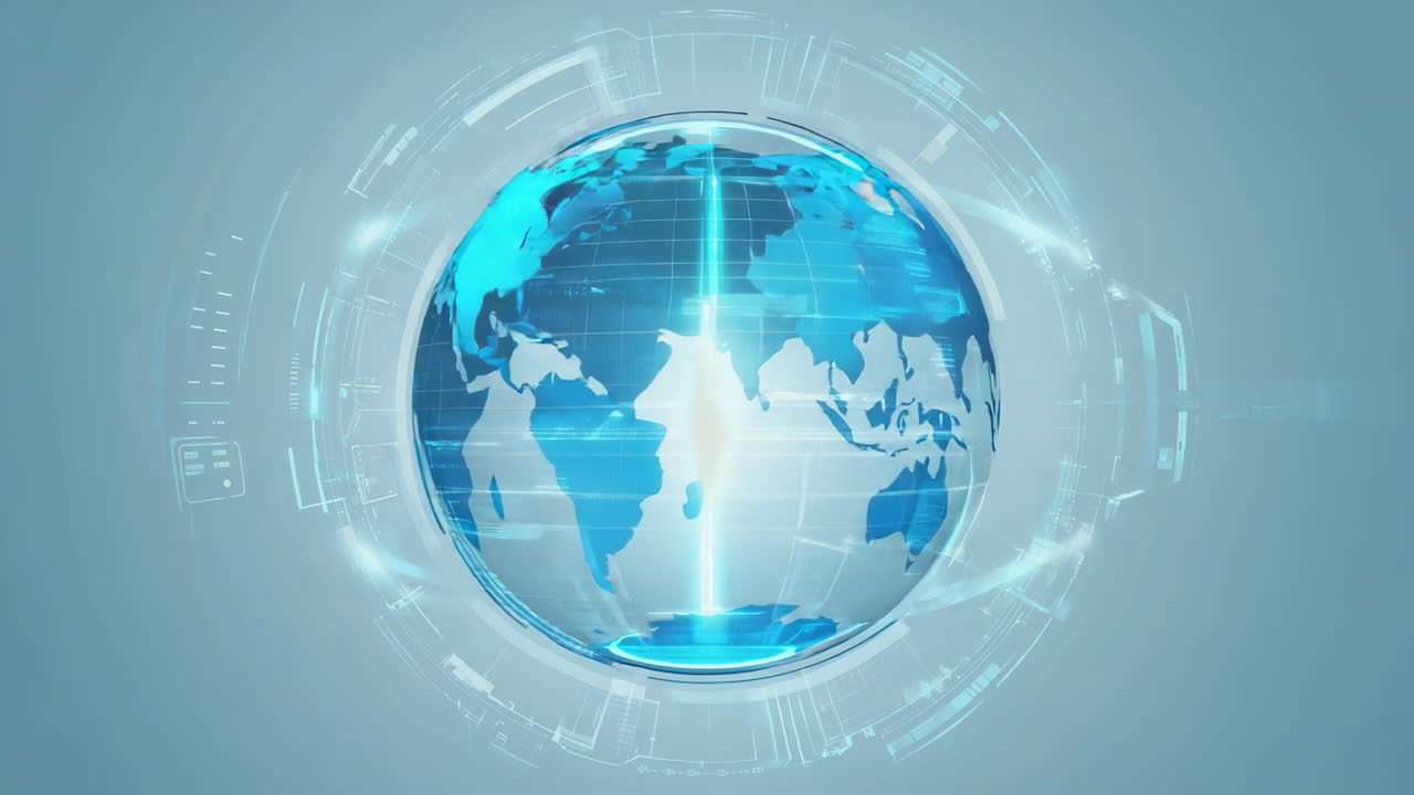 Digital Globe with Futuristic Interface and Light Beam