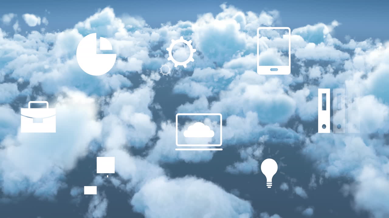 Animation of icons data processing over clouds