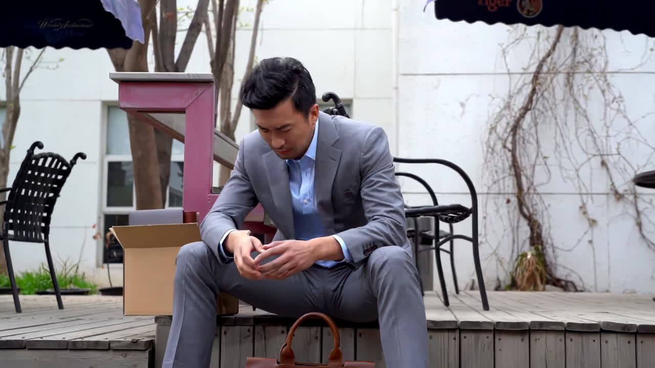 Exhausted businessman feeling frustration and stress after working on laptop in modern office. Conveying work pressure and mental strain