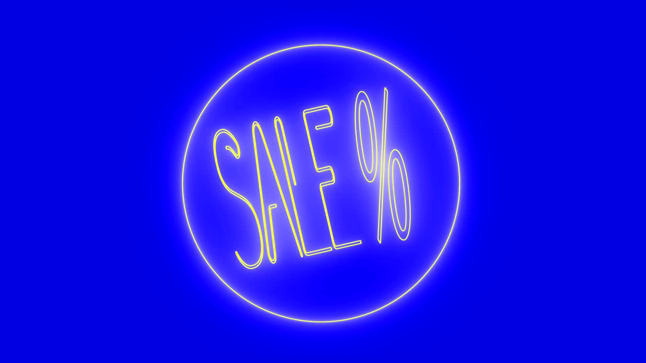 4k 판매 % 애니메이션 - 네온 빛, 파란색 배경