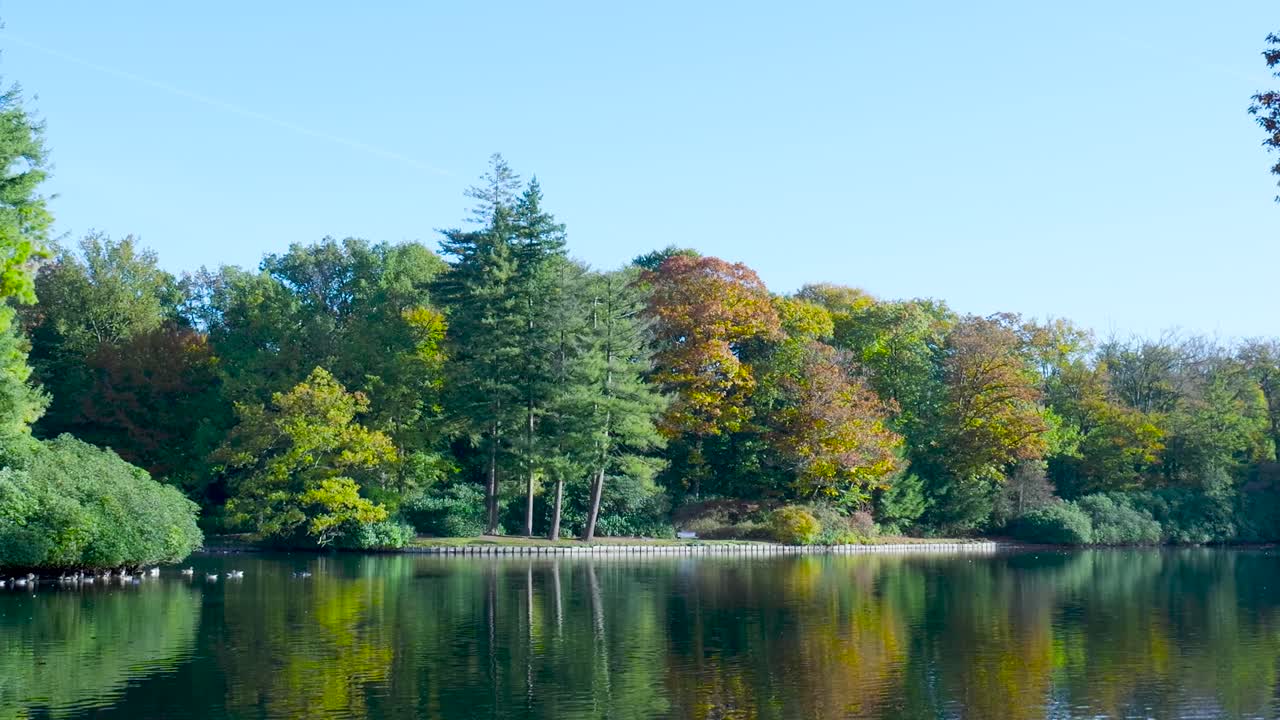 Lake surrounded by colorful autumn trees