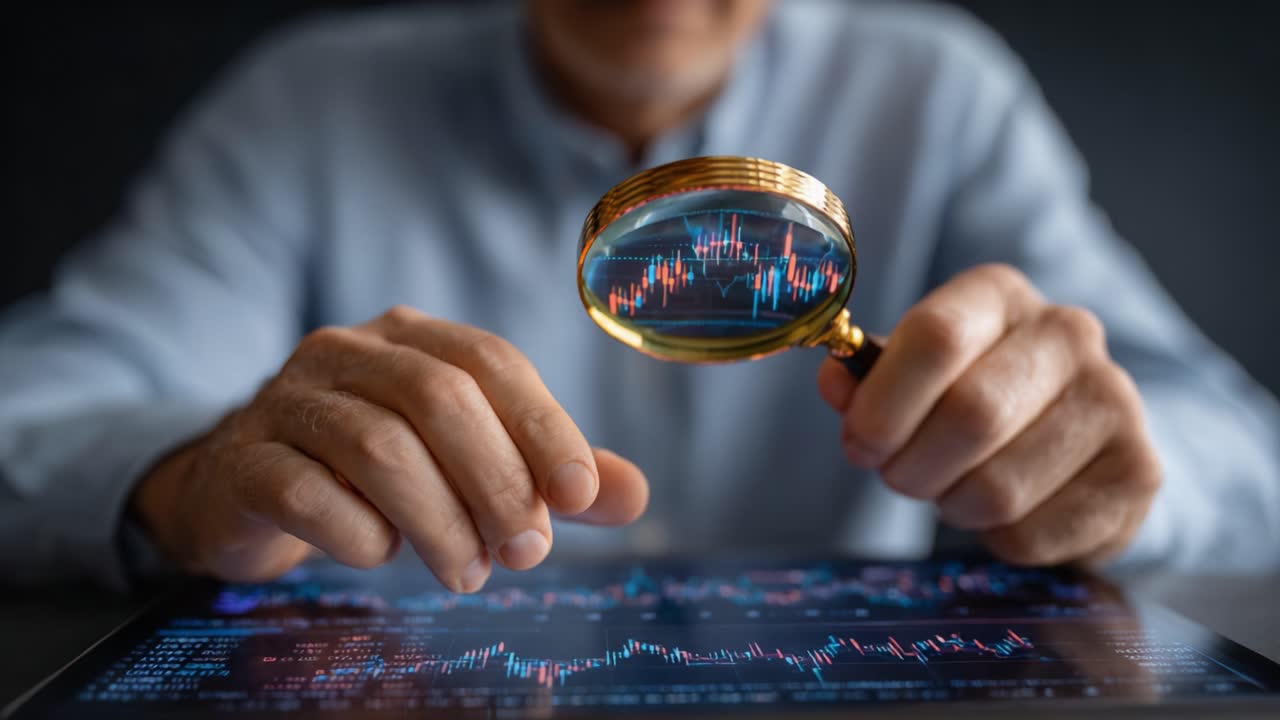 Analyzing Market Trends: A Close-Up View of Financial Data through a Magnifying Glass, Capturing Intricate Details and Insights for Better Investment Decisions