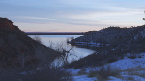 Shot-of-lake-in-snow-mountain-area