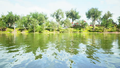 serene lakeside park with playground