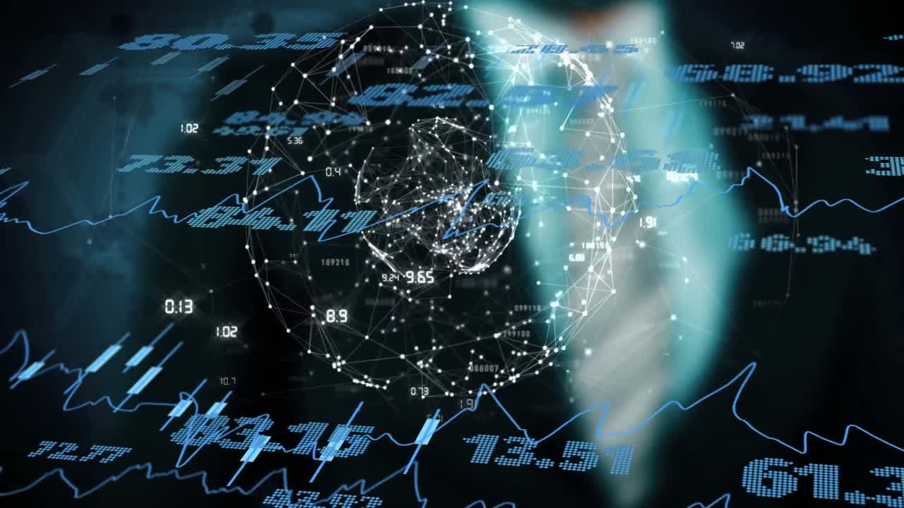 animación del procesamiento de datos financieros en todo el mundo con conexiones
