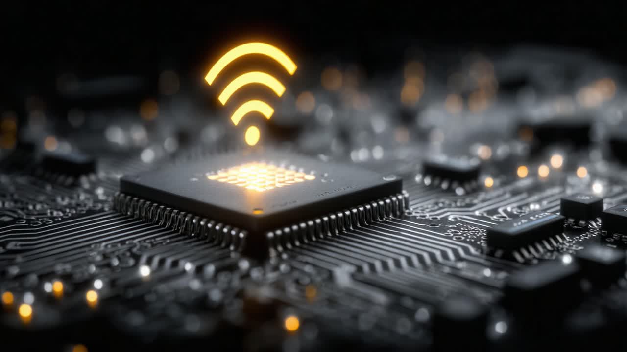 Exploring the Connectivity of Modern Technology: A Close-Up Look at a Circuit Board Featuring a Dynamic Wi-Fi Symbol Amidst Vibrant LED Lights