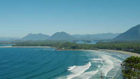 panoramic view over cox beach on vancouver island on a sunny day