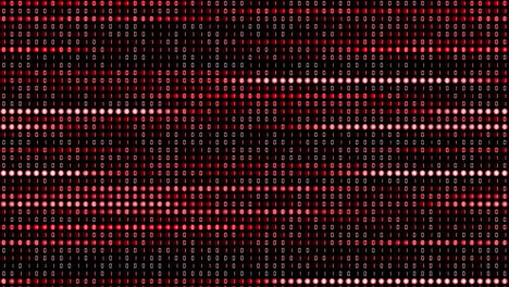binary code on screen with round glowing red pixels. variable digital computer code of ones and zeros. looped animation with numbers in diodes.