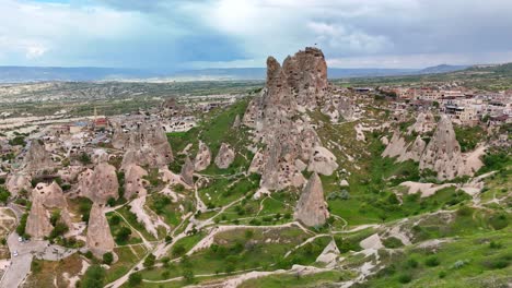 scenic aerial view of cappadocia's iconic fairy chimneys in turkey