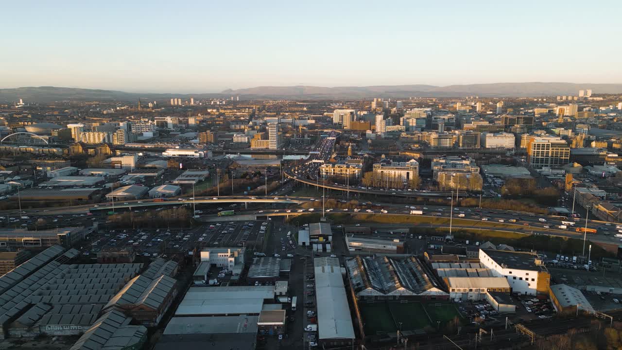 Aerial View Of Glasgow City, Skyline Showing Kingston Bridge, M74, M8 Moterways