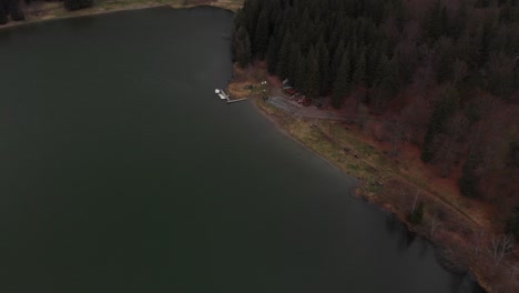 Aerial-view-of-Sfanta-Ana-Lake-in-the-Carpathian-Mountains-in-Romania