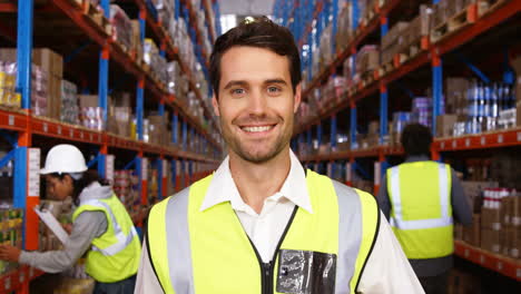 warehouse workers working together