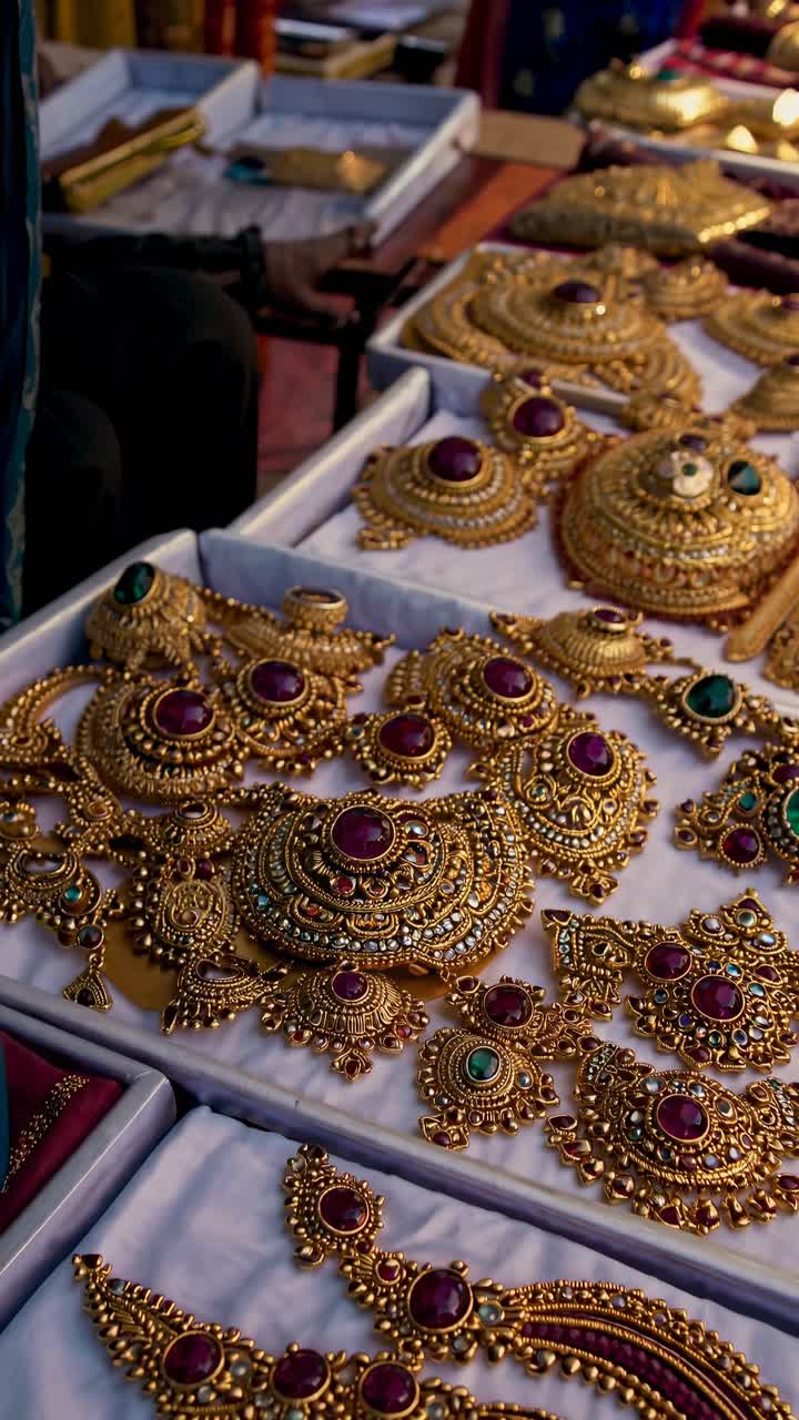 Vibrant market scene captured at eye level, showcasing colorful fabrics and bustling activity