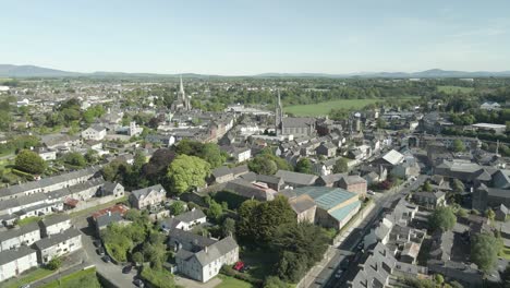 aerial drone of enniscorthy historic irish town during daytime in county wexford, ireland