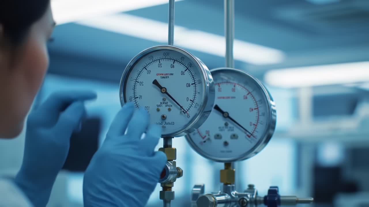 Checking Pressure Gauge in Laboratory Setting for Scientific Analysis