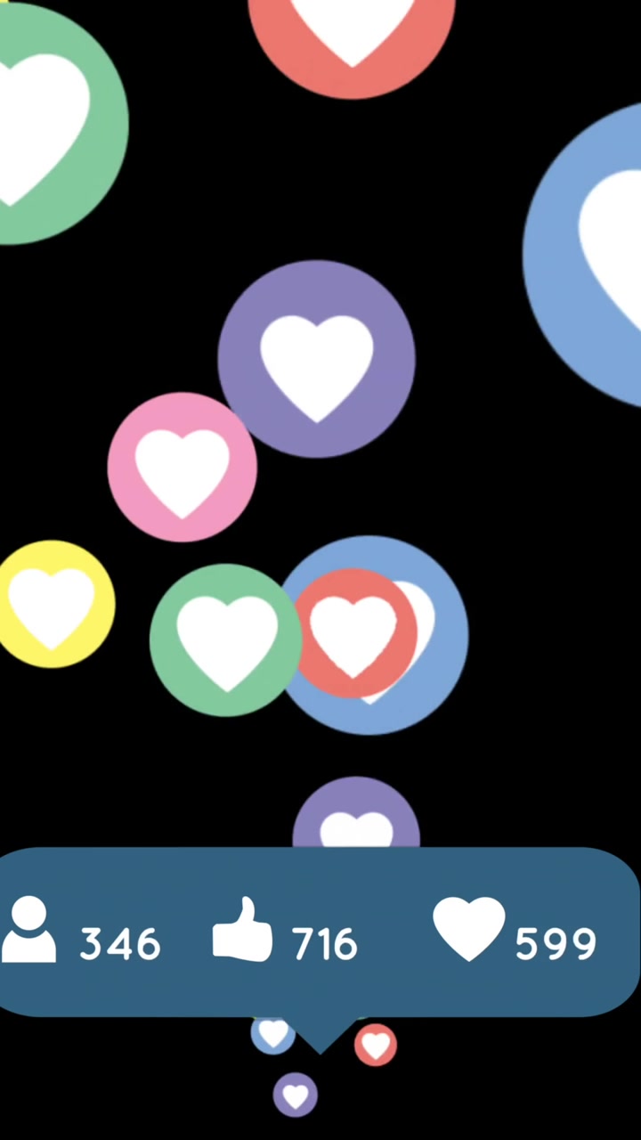 Heart icons flying on black background 4k