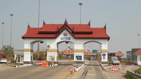 footage of laos pdr boarder entrance gate