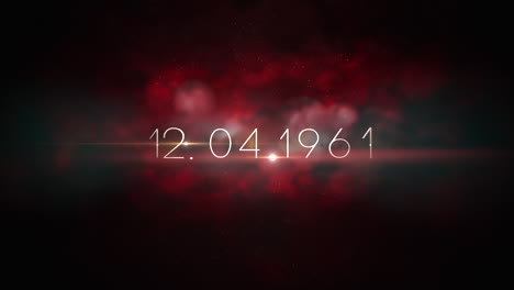 12.04.1961 with stars in dark red dramatic clouds in galaxy
