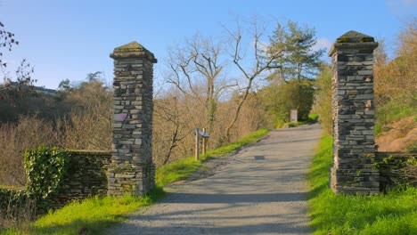 stone gate on saint nicolas park during sunny winter day in angers, france