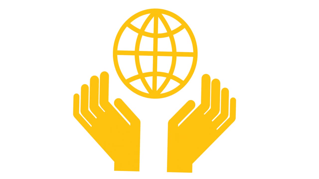 ⁇ 색 배경 위에 지구상 아이콘이 있는 손의 애니메이션