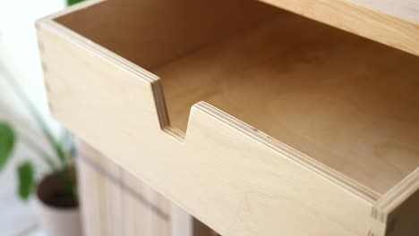 close-up of a light wood drawer