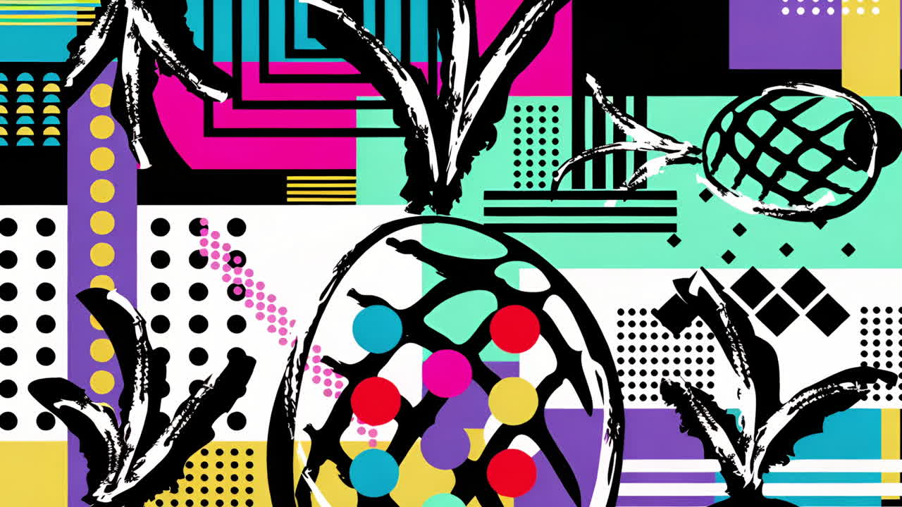 Vibrant Abstract Digital Art with Geometric and Organic Forms