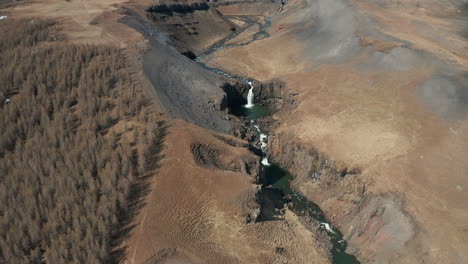 Pristine Tofufoss Waterfall On A Sunny Summer Day In East Iceland.  -aerial drone pull back shot