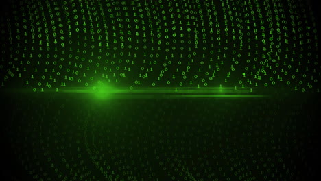 animation of green binary coding data processing over black background