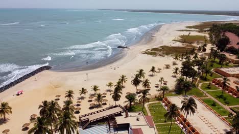 Beautiful-aerial-view-over-Ocean-Bay-Hotel,-Cape-Point,-Bakau---The-Gambia