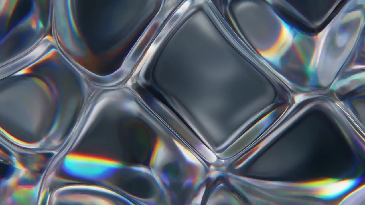 Abstract Motion Background with Iridescent Glassy Geometric Shapes