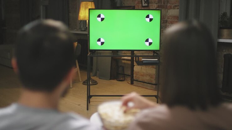 Rear View Of A Couple Sitting On The Couch Looking At A Screen While Eating Popcorn