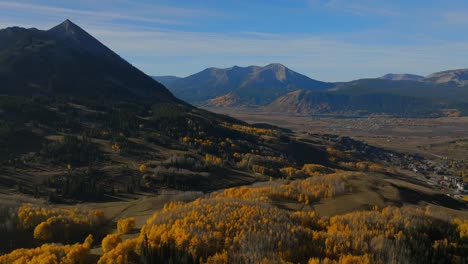 aerial view of a mountain valley in autumn