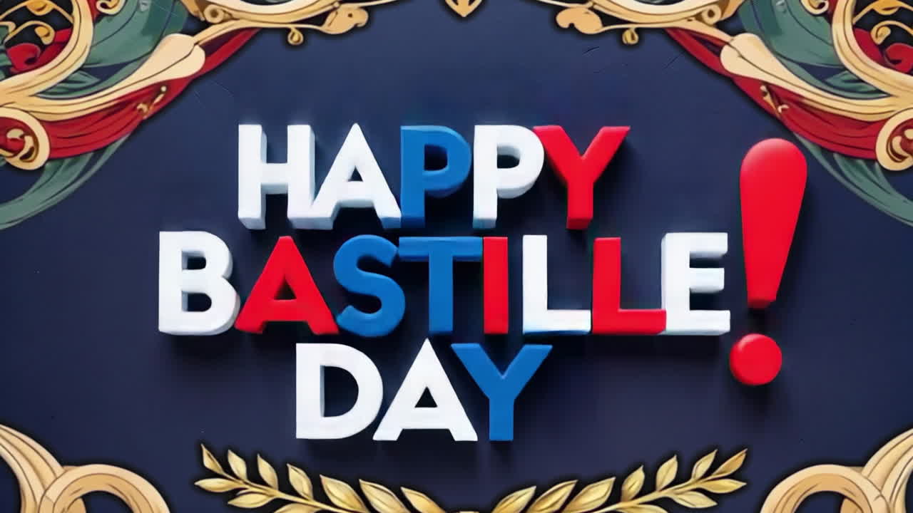 Happy Bastille Day Greeting in French Flag Colors