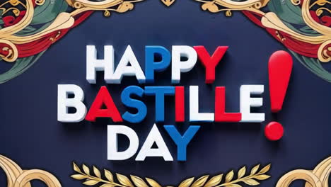 happy bastille day greeting in french flag colors