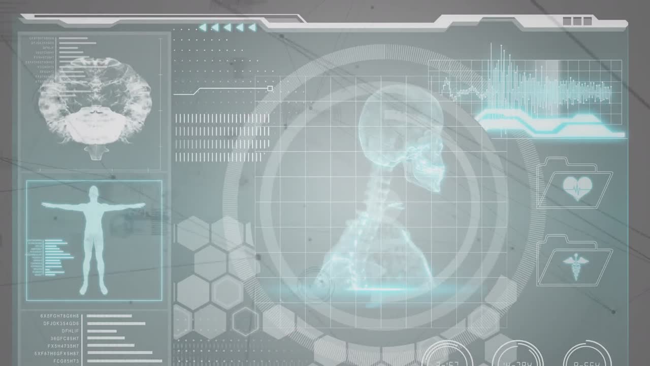 인간의 뇌와 의료 데이터 처리에 대한 연결 네트워크의 애니메이션 화면