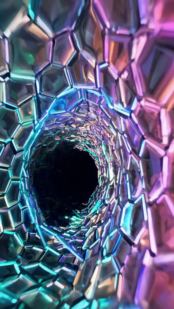 Abstract Neon Hexagonal Tunnel Vortex