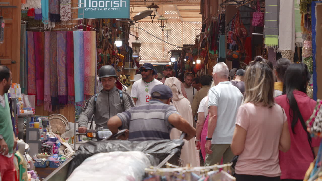 Bustling Traditional Marketplace Scene with People Shopping
