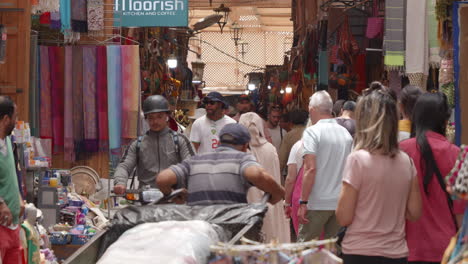 bustling traditional marketplace scene with people shopping