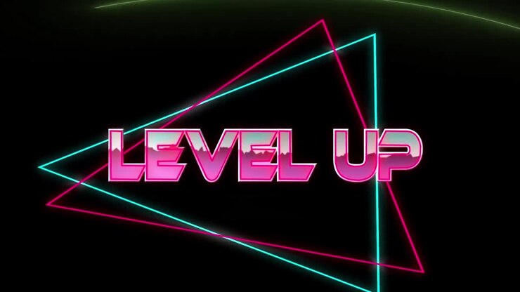 Animazione di testo 'level up' su forme