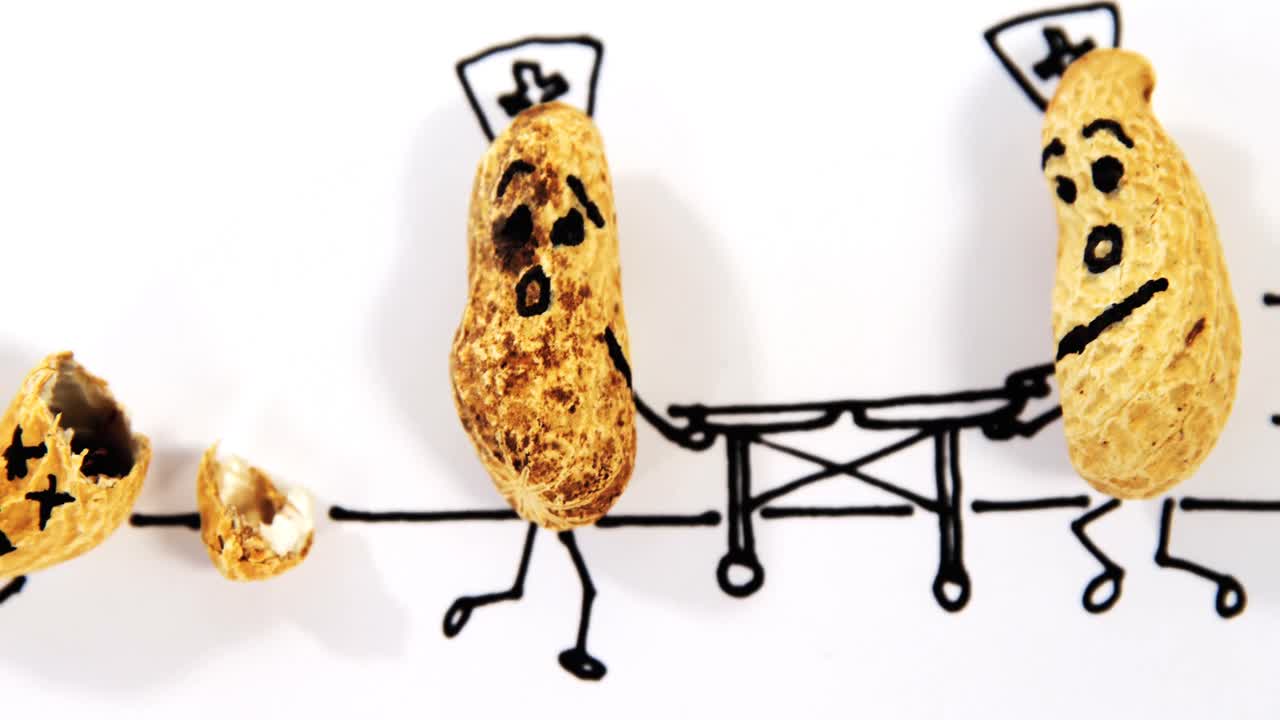 부상당한 에게 의료 지원을 제공하는 땅콩 동상