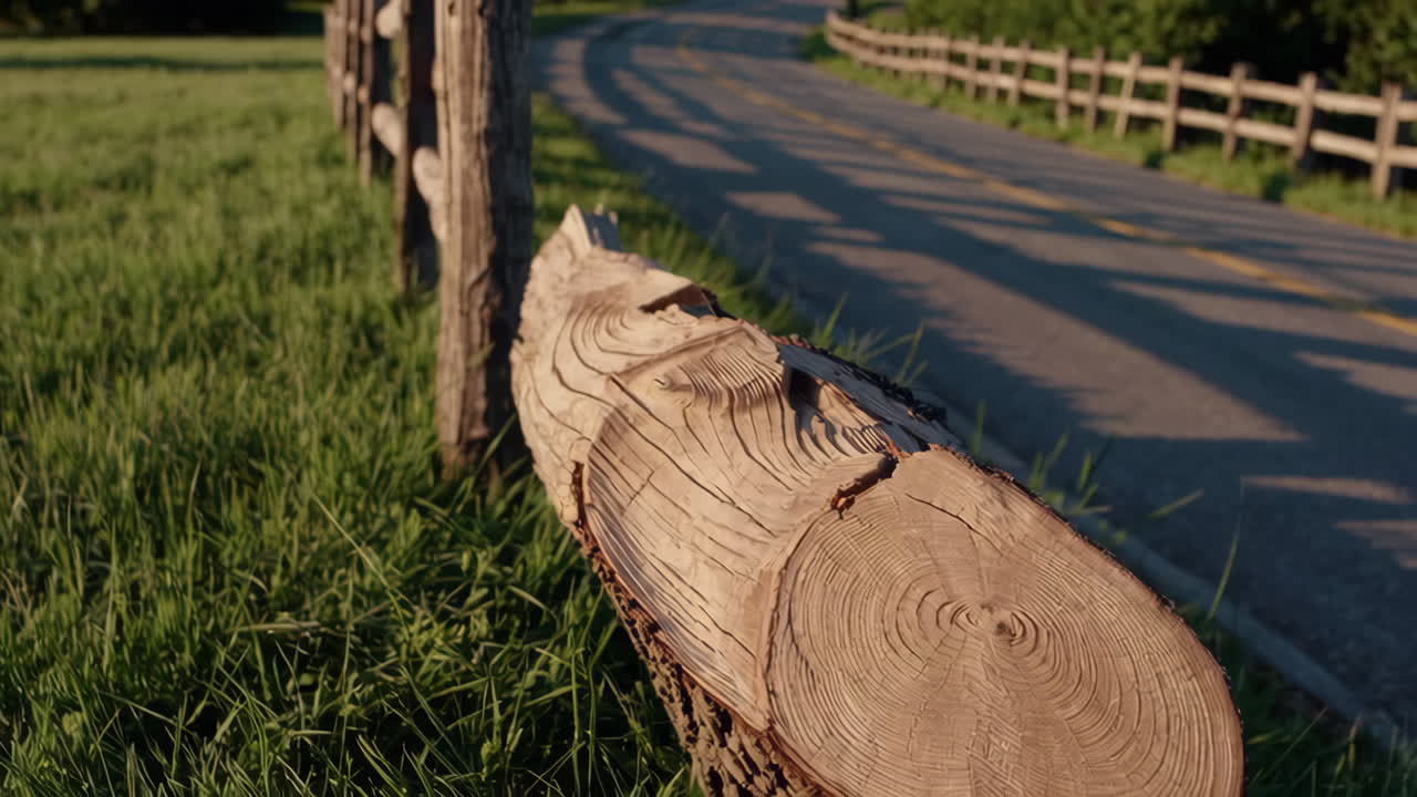 Wooden Log Fence in Rural Setting