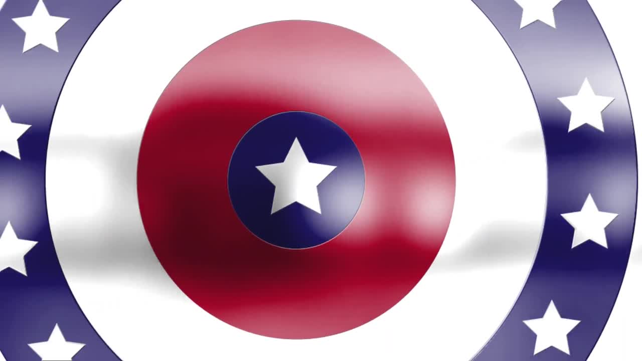 빨간색,  ⁇ 색, 파란색 원을 배경으로 한  ⁇ 색 별을 돌리는 미국  ⁇ 발