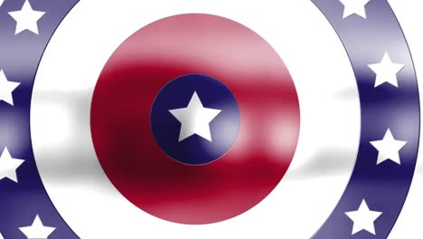 Bandera-Americana-Con-Estrellas-Blancas-Girando-Con-Círculos-Rojos,-Blancos-Y-Azules-En-El-Fondo