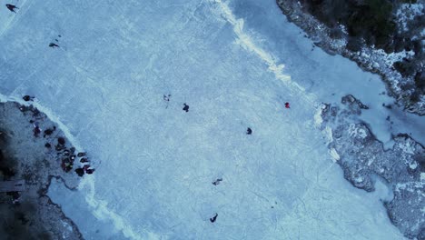 gente jugando hockey en una laguna congelada