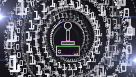 animating joystick icon over spiraling binary code background